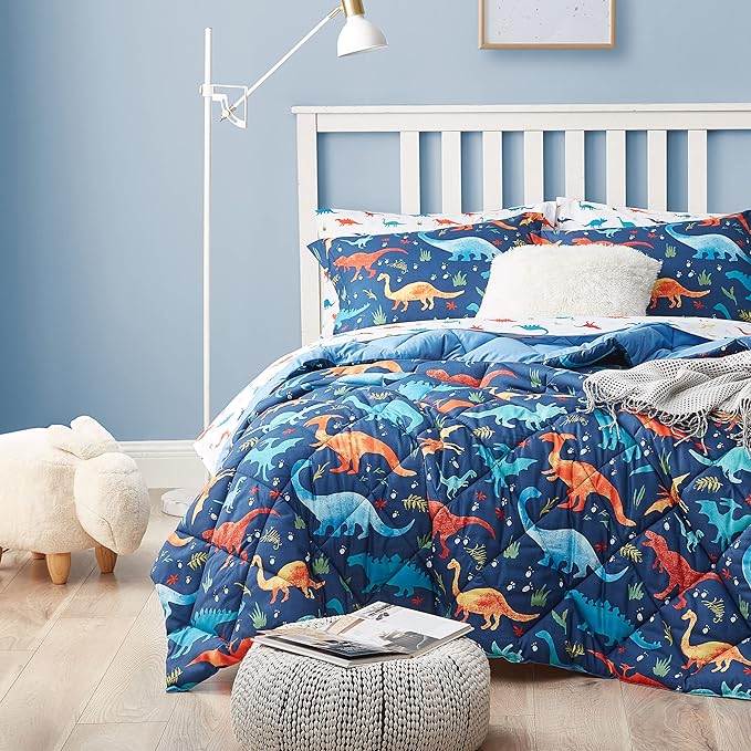 Kids Twin Bedding Comforter Set for Boys, 5 Pieces Soft Lightweight Dinosaur Bedding Twin Set with Sheets, Bed in a Bag, Durable Boys Twin Comforter Set