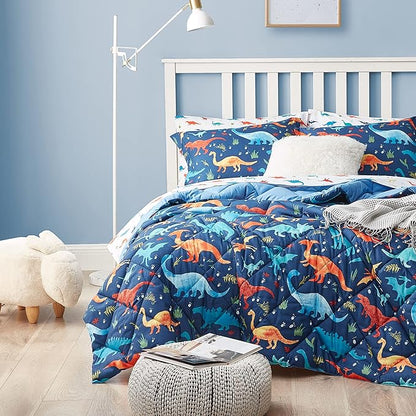 Kids Twin Bedding Comforter Set for Boys, 5 Pieces Soft Lightweight Dinosaur Bedding Twin Set with Sheets, Bed in a Bag, Durable Boys Twin Comforter Set