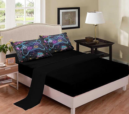 NINENINE 5PCS Gamer Bedding Sets,Twin Size Bedding Set for Boys,Twin Comforter Sets for Boys,Boys Twin Bedding Sets(1Comforter, 1Flat Sheet, 1Fitted Sheet, 2Pillowcases)
