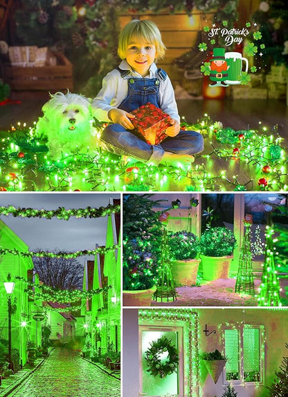 Minetom Solar String Lights Outdoor, 40FT 100 LED String Lights Solar Powered with 8 Lighting Modes, Green String Lights for St Patrick Decoration, Waterproof Solar Lights for Outside Tree Yard, Green