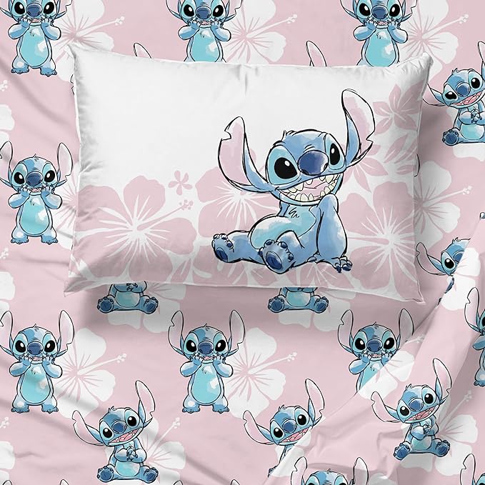 Jay Franco Disney Lilo & Stitch Twin Comforter Set - 5 Piece Bedding includes Sheet Set & Pillow Covers - Super Soft Kids Floral Bedding