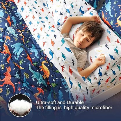 Kids Queen Dinosaur Bedding Comforter Set for Boys, 7 Pieces Queen Size Dinosaur Kids Bedding Set, Super Soft Lightweight Microfiber Comforter Set with Sheets for All Seasons