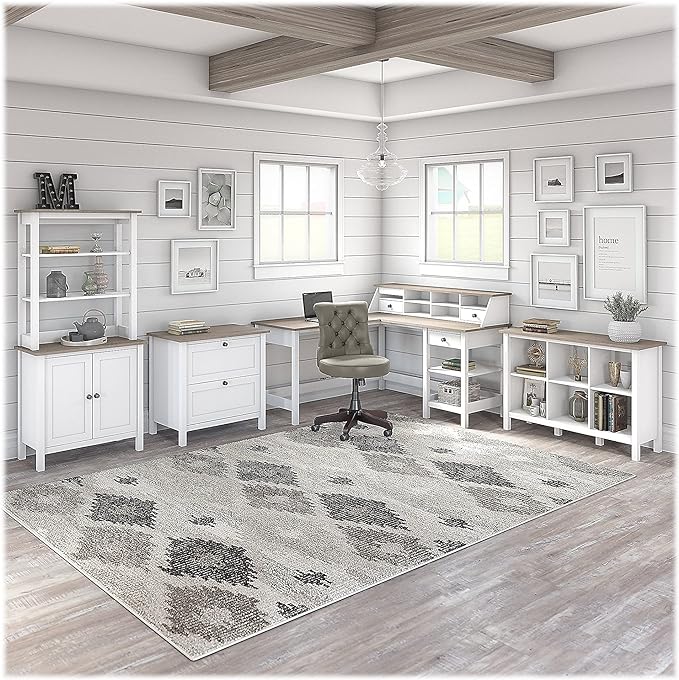 Bush Furniture Mayfield 2 Drawer Lateral File Cabinet in Pure White and Shiplap Gray