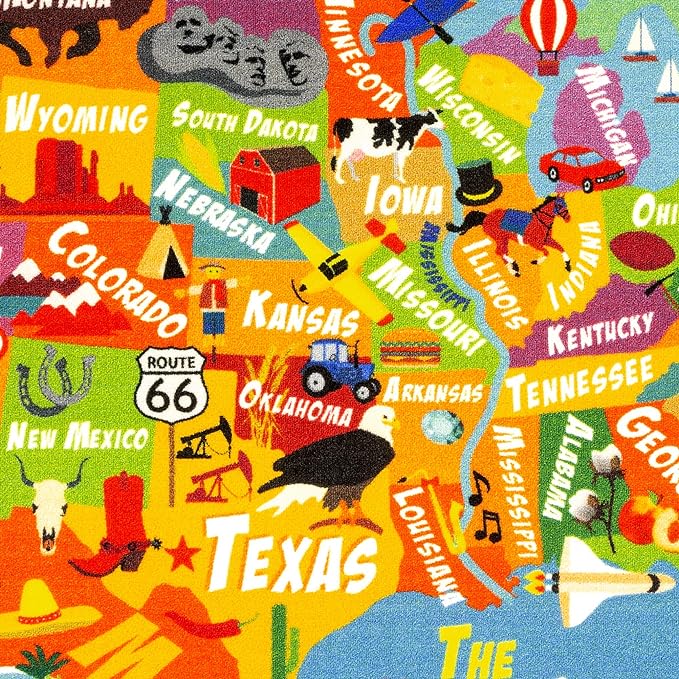 KC Cubs Playtime Collection USA United States Map Educational Learning & Game Area Rug Carpet for Kids and Children Bedrooms and Playroom (5'0" x 6'6")