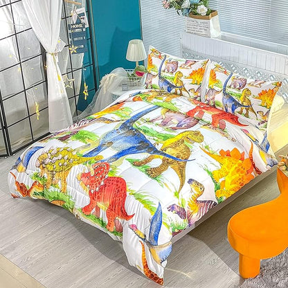 CVHOUSE Dinosaur Bedding Set,Dinosaur Comforter,Dinosaur Comforter Set Full,Microfiber Quilt Set with 1 Comforter and 2 Pillow Cases
