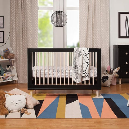Babyletto Lolly 3-in-1 Convertible Crib with Toddler Bed Conversion Kit in Black and Washed Natural, Greenguard Gold Certified