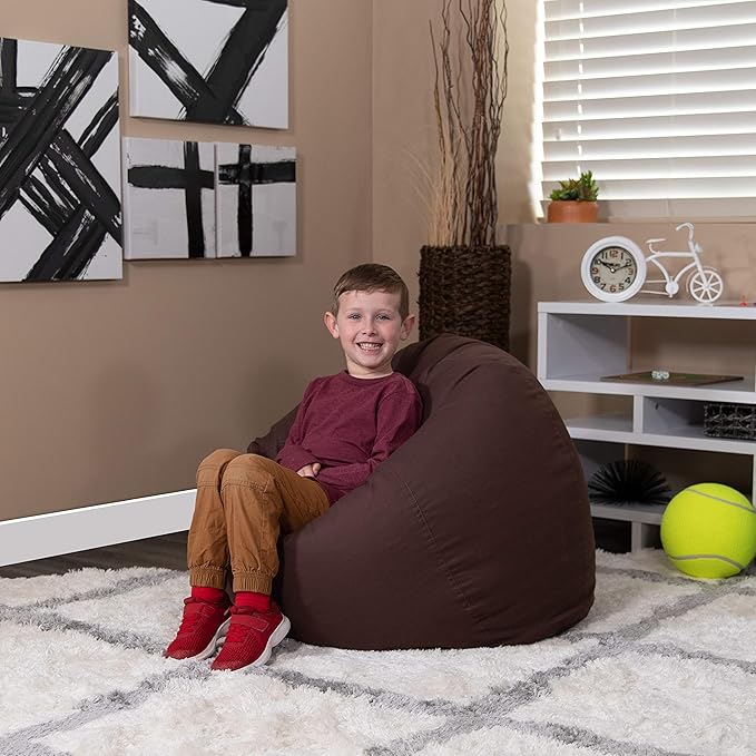 Flash Furniture Dillon Small Bean Bag Chair for Kids and Teens, Foam-Filled Beanbag Chair with Machine Washable Cover, Brown