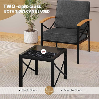 Shintenchi 3 Piece Metal Outdoor Patio Furniture Set, Modern Outdoor Metal Chairs Conversation Furniture Set with Coffee Table for Patio,Backyard,Balcony, Poolside (Dark Grey)