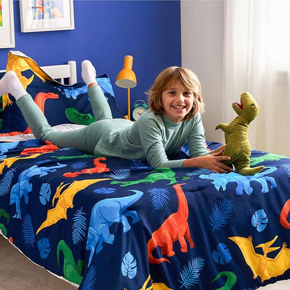 Joiedomi Kid Twin Comforter Set - 5 Piece Dinosaur Bedding Set for Boys/Girls - Super Soft Microfiber Bed in a Bag with Comforter, Sheets, Pillowcase & Sham