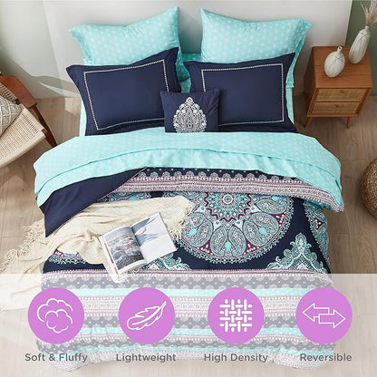 Degrees of Comfort Blue Twin XL Complete Comforter Sets, Boho Mandala Bed in A Bag,Microfiber Bedding Set with Side Pockets, Matching Decorative Pillow, 6 Piece Navy
