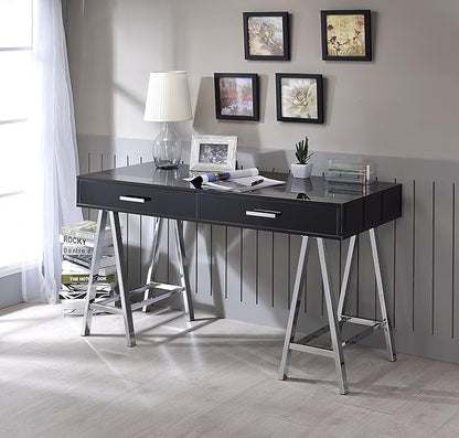 Acme Coleen 2-Drawer Metal Home Office Desk in Black and Chrome