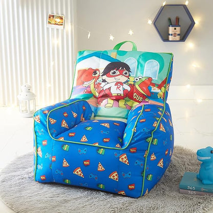 Idea Nuova Ryan's World Toddler Nylon Bean Bag Chair with Piping & Top Carry Handle Large