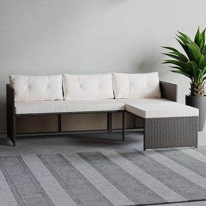 Edenbrook Bayview Rattan Patio Furniture - Mix and Match Outdoor Furniture, L-Shape Sofa Only, Brown Rattan/Cream