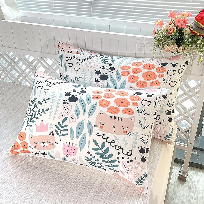 CVHOUSE Cat Bedding,Cartoon Cat Comforter Queen,Animals Print Comforter Set for Kids,Kawaii Quilt Set with 1 Comforter and 2 Pillow Cases