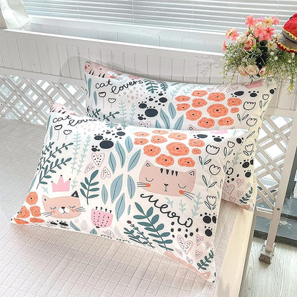 Cat Bedding,Cartoon Cat Comforter Twin,Animals Print Comforter Set for Kids,Kawaii Quilt Set with 1 Comforter and 2 Pillow Cases