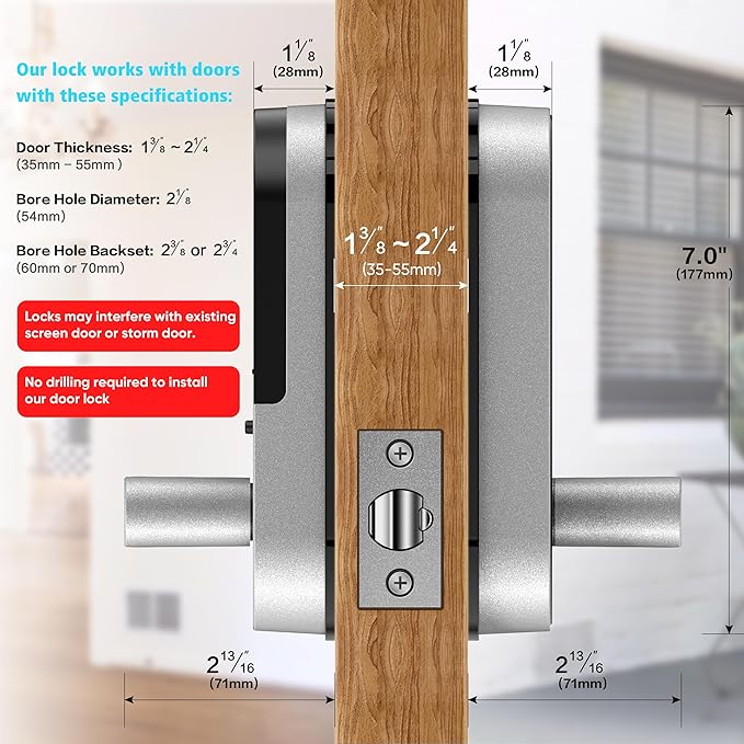 Keyless-Entry Fingerprint Smart Door Lock: Sifely Digital Electronic Lock with Code Passcode, Electric Door Knob, Biometric Door Handle Lock, Perfect for Exterior/Interior/Entry/Bedroom Doors (Silver)