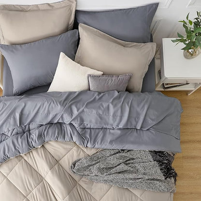 Bedsure Beige California King Comforter Set - 7 Pieces Reversible Bed Set Bed in a Bag California King with Comforters, Sheets, Pillowcases & Shams, California King Bedding Sets