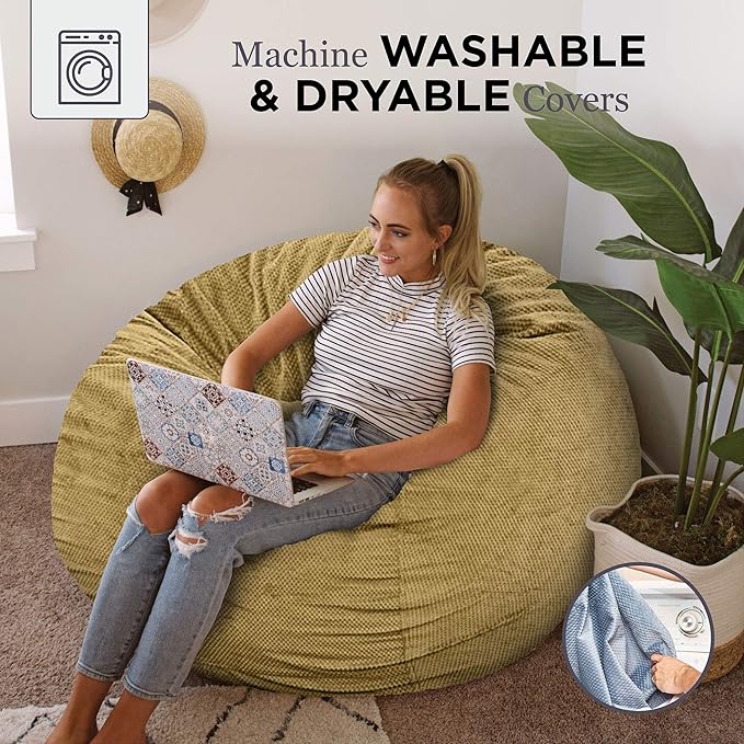 CordaRoy's Chenille Bean Bag Chair, Convertible Chair Folds from Bean Bag to Lounger, As Seen on Shark Tank, Tan - Full Size
