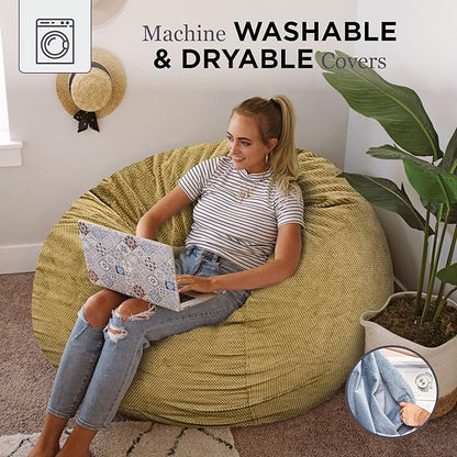 CordaRoy's Chenille Bean Bag Chair, Convertible Chair Folds from Bean Bag to Lounger, As Seen on Shark Tank, Tan - Full Size