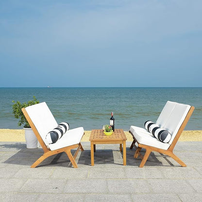 Safavieh PAT7044C Outdoor Collection Chaston Natural and Beige 4-Piece Black & White Pillows Patio Set