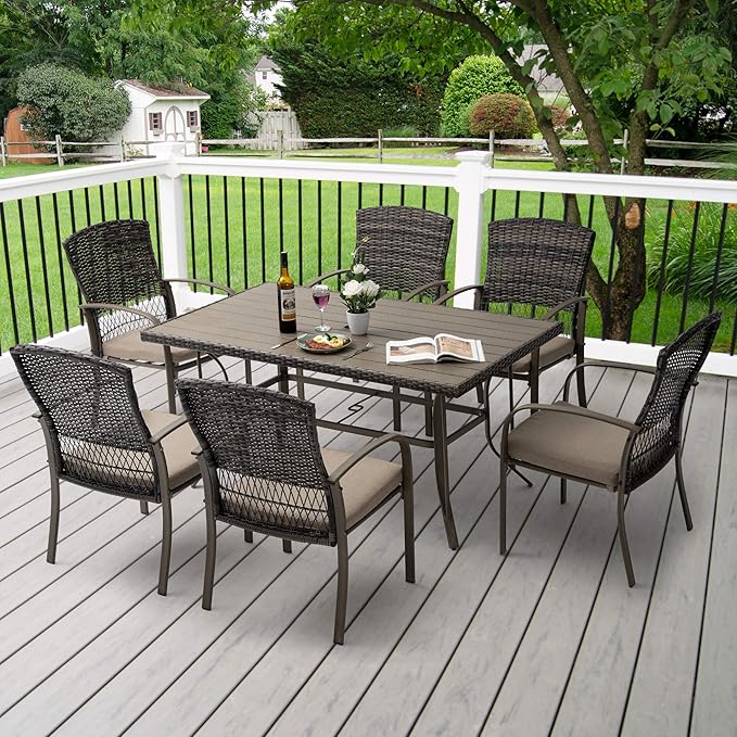 Pamapic 6 Piece Patio Dining Chair, Outdoor Dining Chair, Patio Wicker Chair for Backyard Garden Deck Poolside/Removable Cushions(Beige)