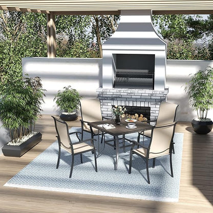 Pamapic 5 Pieces Patio Dining Set, Outdoor Table and Chairs for Garden Backyard Poolside Deck,Outdoor Furniture Set with Square Plastic-Wood Table Top,4 Textilene Chairs,Beige
