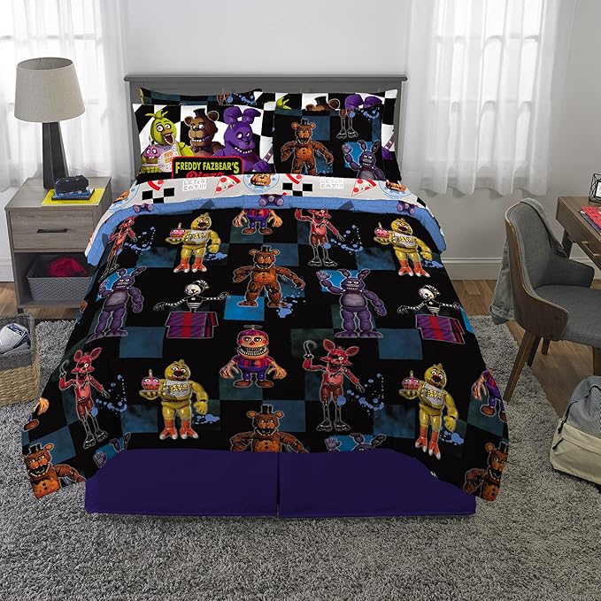 Franco Kids Bedding Super Soft Comforter and Sheet Set with Sham, 7 Piece Full Size, Five Nights At Freddy's