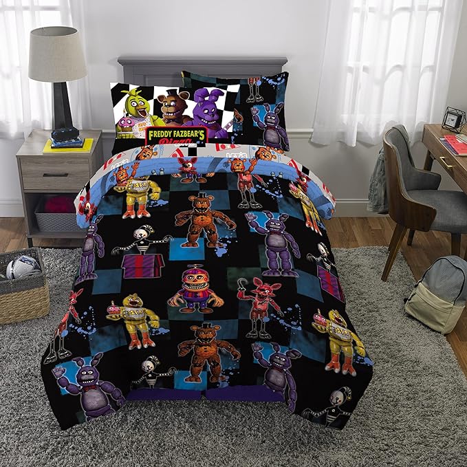 Franco Kids Bedding Super Soft Comforter and Sheet Set with Sham, 5 Piece Twin Size, Five Nights At Freddy's