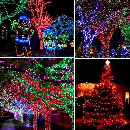 Dazzle Bright 2 Pack Total 400LED 132FT Red Christmas Solar String Outdoor Lights, Solar Powered with 8 Modes Waterproof Fairy Lights for Bedroom Patio Garden Tree Party Yard Decoration