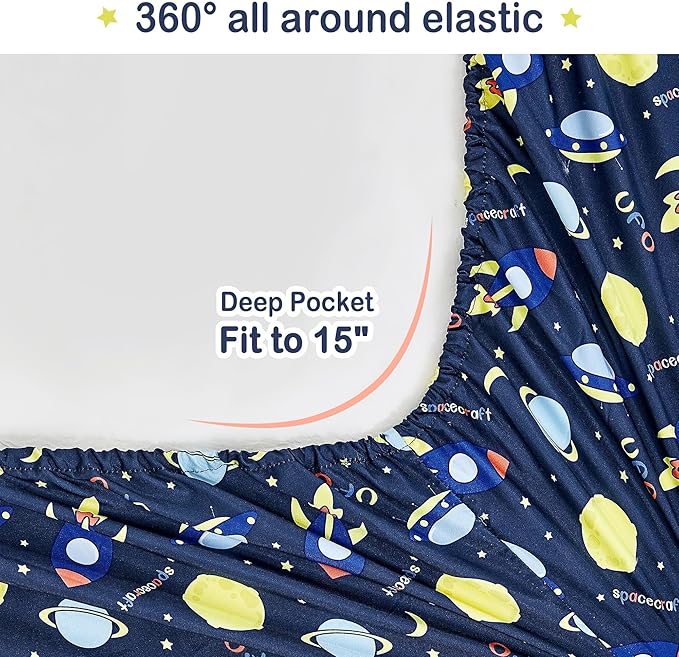 Mooreeke Bed in a Bag for Kids Boys Teens, 5 Pieces Twin Size Comforter Bed Set with Shams, Sheet Set, Space Planet Blue Black Super Soft Microfiber Kids Comforter Bedding Set