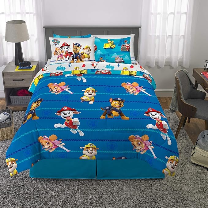 Franco Kids Bedding Super Soft Comforter and Sheet Set with Sham, 7 Piece Full Size, Paw Patrol