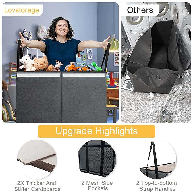 Large Toy Box for Boys Girls Toy Chest Kids Toy Storage Organizer Collapsible Toy Storage Bin Basket with Two Mesh Pockets for Nursery Playroom Bedroom Living Room Organization