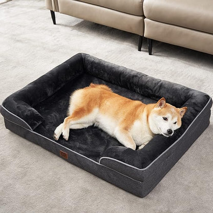 EHEYCIGA Orthopedic Dog Bed for Large Dogs, Waterproof Memory Foam with Sides, Non-Slip Bottom and Egg-Crate Foam Couch Bed with Washable Removable Cover, Dark Grey