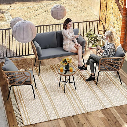 YITAHOME Wicker Outdoor Loveseat, All-Weather Patio Sofa for Balcony, Backyard, Pool, Porch, Deck, Outdoor Sectional Furniture Set with Table & Cushions - Grey