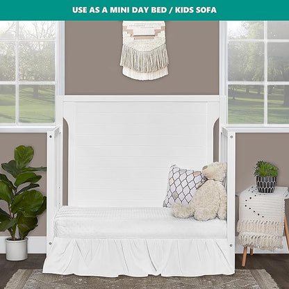 Bellport 4 in 1 Convertible Mini/Portable Crib In White, Non-Toxic Finish, Made of Sustainable New Zealand Pinewood, With 3 Mattress Height Settings