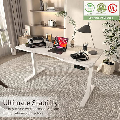 Monomi Height Adjustable Electric Standing Desk, 55 x 28 Inches Stand up Desk, Sit Stand Home Office Computer Desk(White Frame+Marble White Top)
