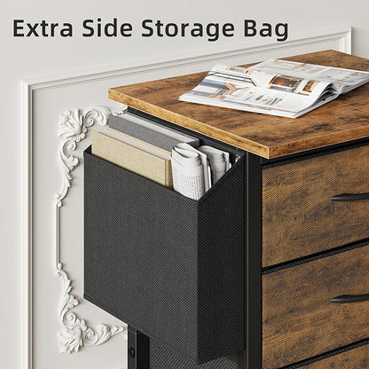 3 Drawer File Cabinet with 18'' Extended Board, Fabric Drawer, Mobile Filing Cabinet Fits A4/Letter Size Files, Rolling Printer Stand with Storage Bag, File Cabinet Home Office, Rustic Brown