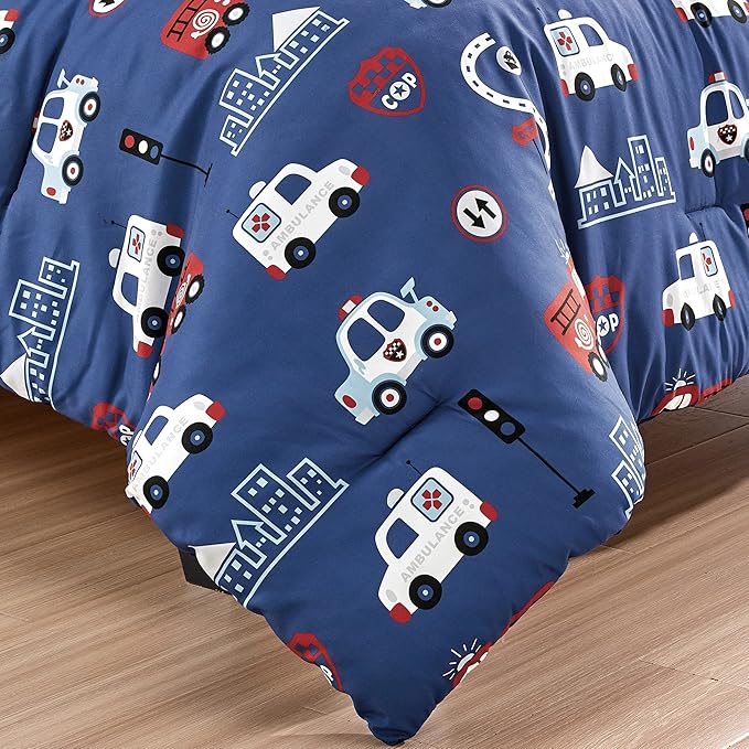 for Kids Fire Turck 4-Piece Comforter Set - Beautiful Motif Design Bedding Set with Embrodery Print