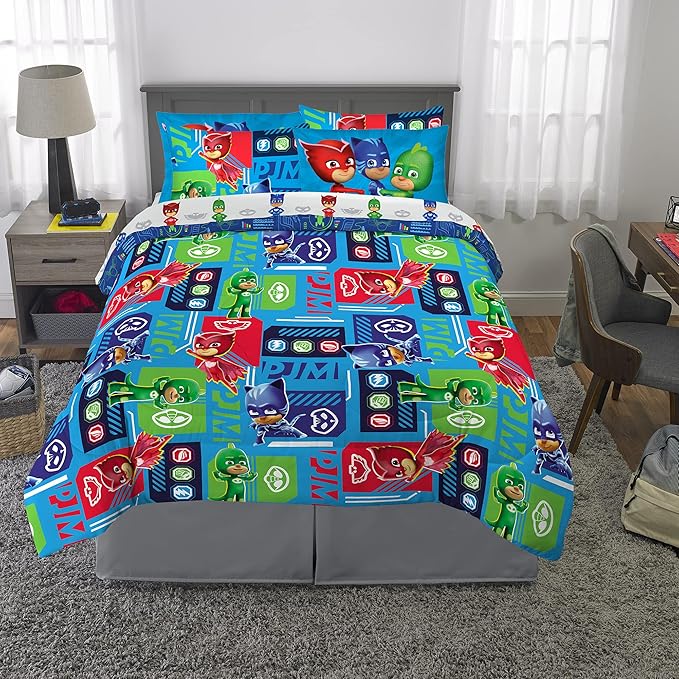 Franco Kids Bedding Super Soft Comforter and Sheet Set with Sham, 7 Piece Full Size, PJ Masks
