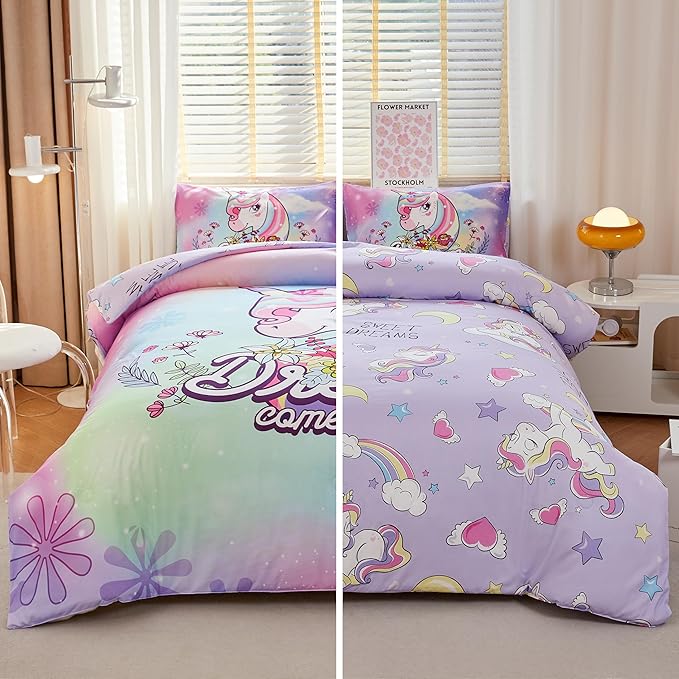 Unicorn Bedding Full,Teen Girl Comforter Set Full,Unicorn Comforter Set Full,Girls Room Decor with 2 Pillowcases,Full Size Comforter Set for Girls
