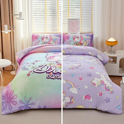 Unicorn Bedding Full,Teen Girl Comforter Set Full,Unicorn Comforter Set Full,Girls Room Decor with 2 Pillowcases,Full Size Comforter Set for Girls