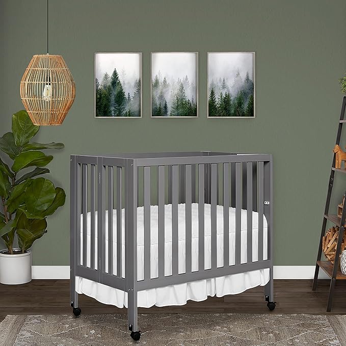 Jett Non-Full Size Folding Convertible Crib, Lightweight Portable Crib, Three Adjustable Mattress Height Settings, Easy to Fold Travel Crib, 1.5” Mattress Pad Included