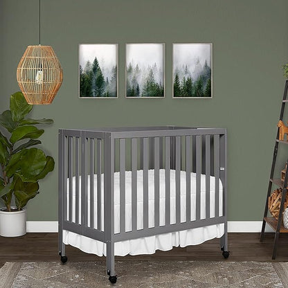 Jett Non-Full Size Folding Convertible Crib, Lightweight Portable Crib, Three Adjustable Mattress Height Settings, Easy to Fold Travel Crib, 1.5” Mattress Pad Included