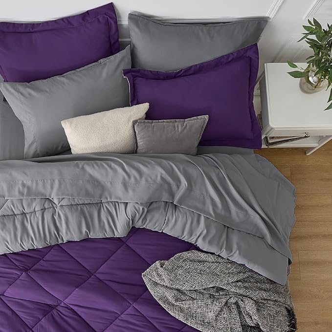 Bedsure Purple Queen Comforter Set - 7 Pieces Reversible Bed Set Bed in a Bag Queen with Comforters, Sheets, Pillowcases & Shams, Queen Bedding Sets