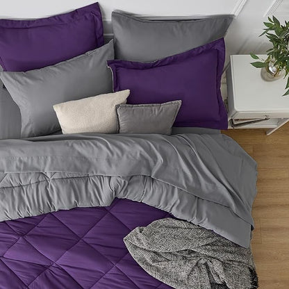 Bedsure Purple Queen Comforter Set - 7 Pieces Reversible Bed Set Bed in a Bag Queen with Comforters, Sheets, Pillowcases & Shams, Queen Bedding Sets