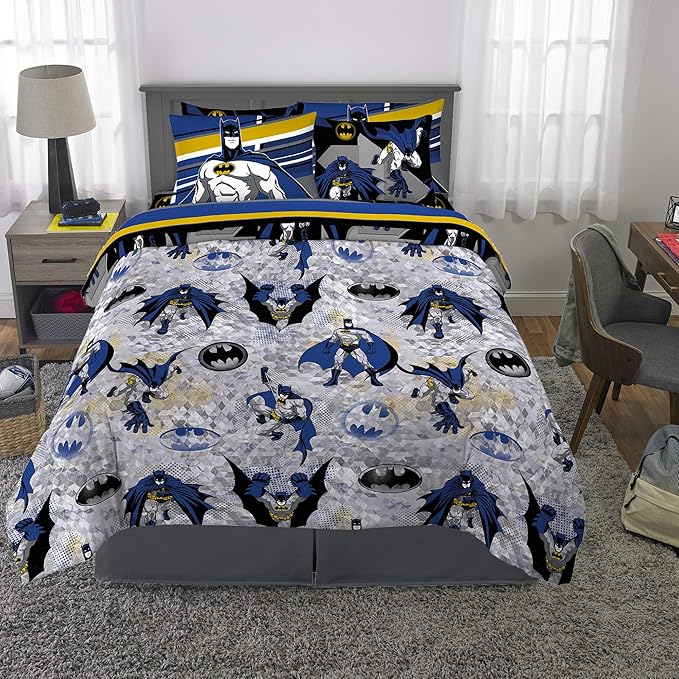 Franco Kids Bedding Super Soft Comforter and Sheet Set with Sham, 7 Piece Full Size, Batman