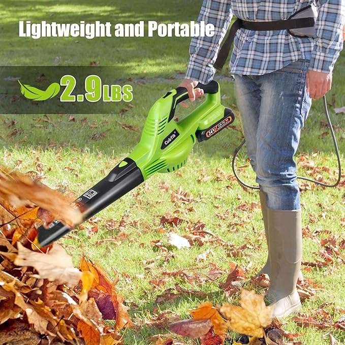 Cordless Leaf Blower 20V Handheld Electric Leaf Blower with 2x2.0AH Batteries and Fast Charger for Lawn Care, Patio, Garden, Snow(only for small jobs)
