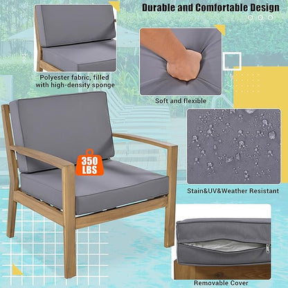 Merax 6 Pieces Sectional Sofa Solid Acacia Wood Frame Outdoor Conversation Furniture Sets with Coffee Table and Removable Cushion for Garden Backyard Patio and Poolside, Grey