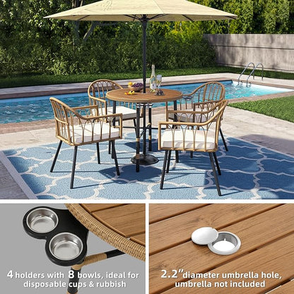 YITAHOME 5 Pieces Outdoor Patio Dining Table Chair Set,Wicker Patio Dining Set,Outdoor Rattan Dining Table Set for Patio, Backyard, Balcony, Garden (with Umbrella Hole)