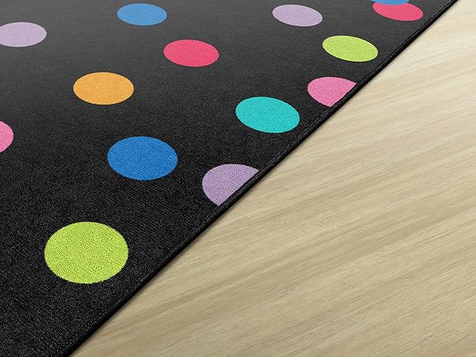 Flagship Carpets Schoolgirl Style Just Teach Rainbow Polka Dots Classroom Area Rug for Indoor Classroom Learning or Kid Bedroom Educational Play Mat, 5'x7'6", Multi